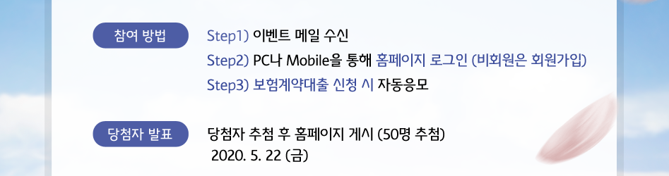 흥국화재 보험계약대출 신청고객 특별 이벤트 참여방법, 당첨자 발표 대체 텍스트 참조