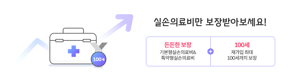 의료 비용을 보장하는 제2의 의료보험 든든한 보장 기본형실손의료비&특약형실손의료비 100세 재가입 최대 100세까지까지 보장